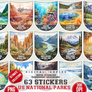US National Parks PNG Aufkleber Sammlung I Great Smoky Mountains, Grand Canyon, Yellowstone, Yosemite, Zion, Acadia, Rocky Mountain, Arches