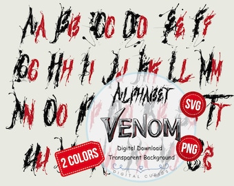 Venom Alphabet Font SVG PNG | Venom Letters | Movie-Themed Font Clipart Printables | Anti-Hero Comics Party, Events Decor SVG