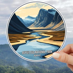 Adesivo do Parque Nacional Auyuittuq, Nunavut, Canadá Wilderness, Ártico ADESIVO IMPRESSO Decalque de viagem, acampamento, lembrança de viagem, vida selvagem
