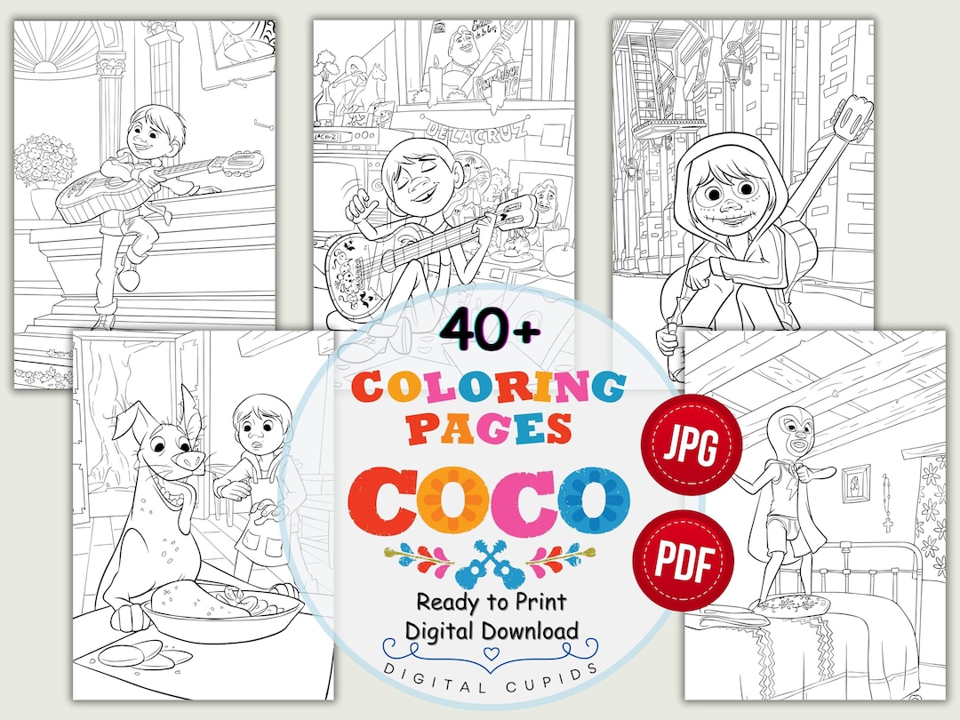 Coco movie coloring pages jpg pdf coco illustrations etsy