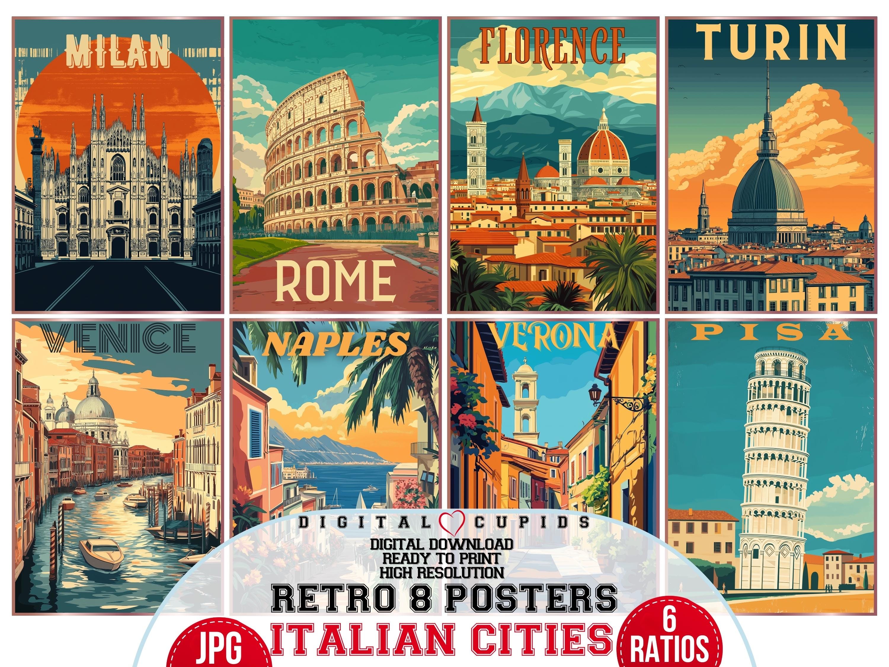 Italian Cities Retro Travel Poster Set (digital Download) - Etsy