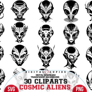 Cosmic Aliens Stickers Bundle SVG PNG I Outer Space Creature Decals I Laptop, Phone, Party Decor, Stationery, Gifts I Clipart Designs Print