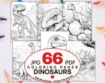 Jurassic Dinosaurs Coloring Pages, 66 Printable T-Rex Prehistoric Coloring Pages,  JPG & PDF Digital Download