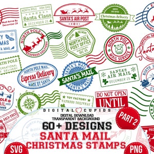 Weihnachten Santa's Mail Briefmarken SVG PNG I Santa Buchstaben & Geschenkanhänger Aufkleber | Festliche Geschenke | Druckbare Weihnachts-Postkarte I Adventskalender