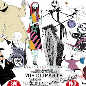 Colección Pesadilla antes de Navidad SVG PNG / Skellington I Fiesta temática de Halloween Town, decoración de cumpleaños, invitaciones, pegatinas, adorno para tarta