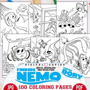 Finding Nemo & Dory Coloring Pages, Printable PDF JPG, Ocean Adventure Coloring Sheets with Nemo, Dory, Marlin, More, Fun Creative Activity