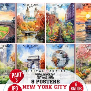Posters aquarelles de New York | Impressions numériques haute résolution | Art mural de la ville de New York | Décoration d'intérieur et cadeau de voyage | Collection JPG à téléchargement immédiat