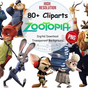 Zootopia PNG-clipartcollectie | Afdrukbare Zootropolis-filmontwerpen | Judy Hopps en Nick Wilde | Verjaardagsfeestje Decor, Taarttoppers