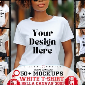White Female T-Shirt Mockups Bundle | Bella Canvas 3001 | High-Quality Apparel Mockup Collection, Shirts Mock-ups Sublimation Collection JPG