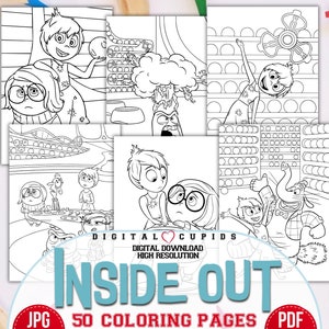 Inside Out Film Malseiten JPG & PDF | INside Out Illustrationen Malbuch PDF, Kinder Zeichnung Blätter, bereit zum Drucken A4 Größe