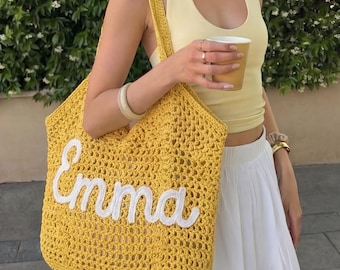Personalized Floral Crochet Beach Bags, Custom Bride Tote Beach bags, Beach Vacation Wedding Favours, Mothers Day Gifts, Bridesmaid Gifts