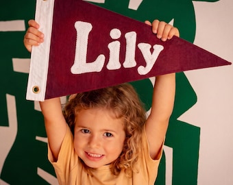Custom Bedazzled Name Pennant Flag Sign, Handmade Vintage Retro Embroidered Wall Decor, Dopamine Home Dorm Office Room Decor, Christmas Gift