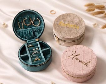 Personalized Velvet Jewelry Ring Box, Handmade Monogram Travel Jewelry Case Set, Mothers Day Gift, Wedding Favors, Bridesmaid Proposal Gift