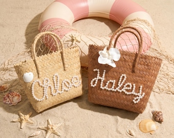 Personalised Straw Bags, Custom Bride Beach Wedding Favour Tote Bags, Flower Girl Baskets, Wedding Gifts for Older Couples, Bridesmaid Gifts