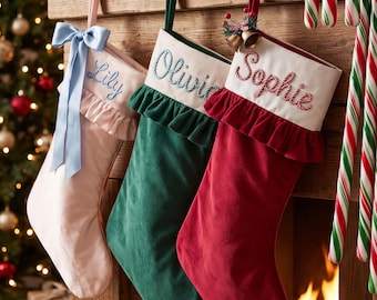 Personalized Christmas Stockings Gifts Set, Family Embroidered Christmas Classic Velvet Knitted Stockings Socks with Names Tree Decor Gift
