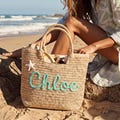 Personalised Beach Tote Bags, Custom Floral Crochet Bride Beach Bags, Straw Beach Vacation Wedding Favor, Gift for Mom, Bridesmaid Gifts
