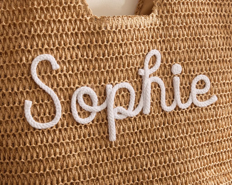 Personalised Beach Tote Bags, Custom Floral Crochet Bride Beach Bags, Straw Beach Vacation Wedding Favor, Mothers Day Gift, Bridesmaid Gifts image 8