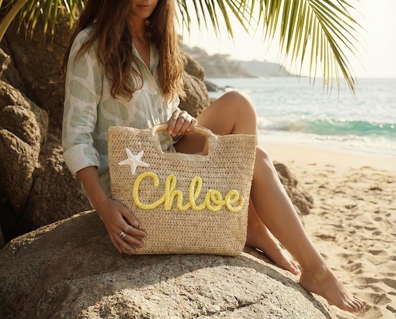 Personalised Beach Tote Bags, Custom Floral Crochet Bride Beach Bags, Straw Beach Vacation Wedding Favor, Gift for Mom, Bridesmaid Gifts
