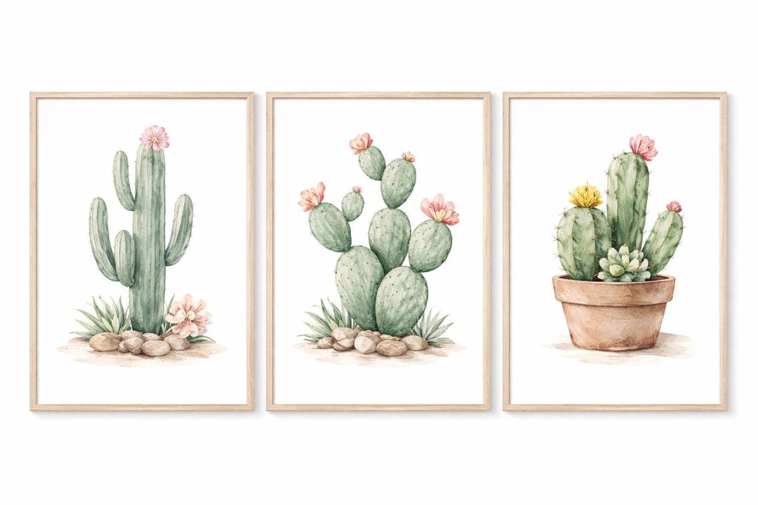 Watercolor Cactus Wall Art Set of 3 | Printable Botanical Art | Desert ...