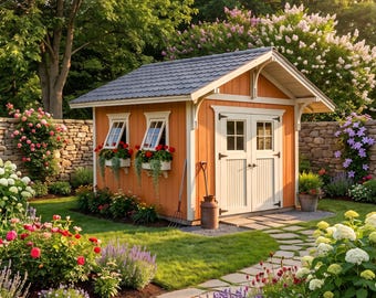 12x10 Giebel Schuppen Pläne | DIY Holzschuppen im Freien PDF Build Guide | Hinterhof-Werkzeugschuppen-Werkstatt Doppeltüren | Sofort Download Layout