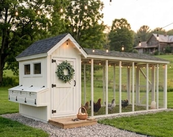 Planos para gallinero grande en PDF / Gallinero rústico de bricolaje con corral adjunto / Construcción paso a paso de un cobertizo para aves de corral / Descarga digital