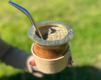 Wide Rim Mate Cup – Natural Gourd & Wood Base