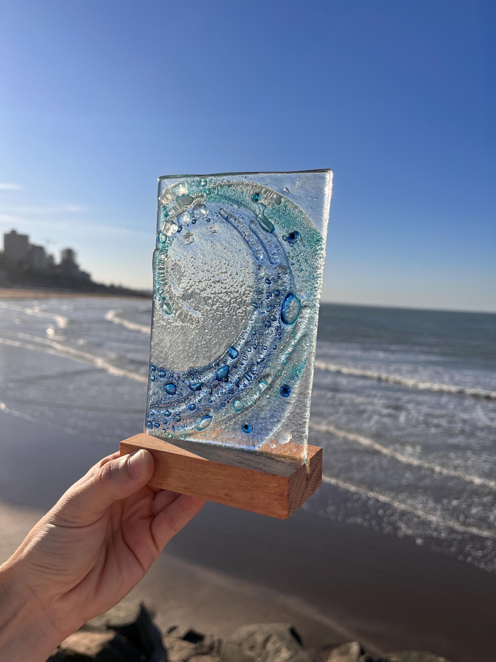 Fused Glass Ocean Wave | Beach Decor | Coastal Glass Sculpture ...