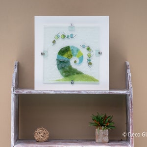 Handmade Fused Glass Wall Art - Green Nature Inspired Abstract Design, Unique Hanging Decor