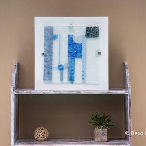 Blue Geometric Fused Glass Wall Art: Modern Home Decor Sculpture