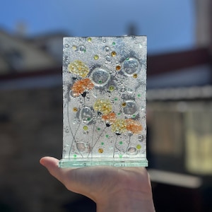 Fused Glass Flower Panel – Handmade Glass Art Decor | Sun Catcher or Desk Ornament