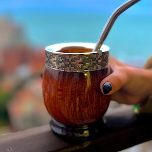 Quebracho Wood Mate | Handmade Polished Gourd with German Silver Rim | Argentinian Yerba Mate Cup