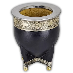 Handcrafted Argentine Mate Gourd: Black Leather & Alpaca Legs