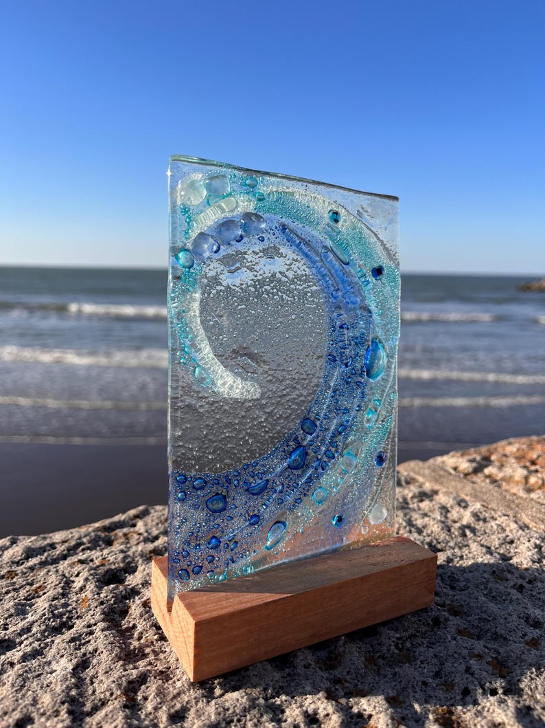 Fused Glass Ocean Wave | Beach Decor | Coastal Glass Sculpture ...