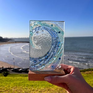 Fused Glass Ocean Wave | Beach Decor | Coastal Glass Sculpture | Handmade Sea Gift