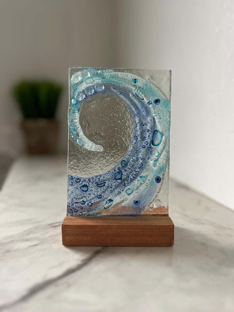 Fused Glass Ocean Wave | Beach Decor | Coastal Glass Sculpture ...