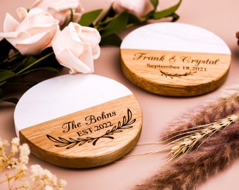 Custom Marble Wood Premium Engraved Coasters | House Warming Gift | Personalized Gift | Wedding Gif | Engagement Gift | Personalized Gift