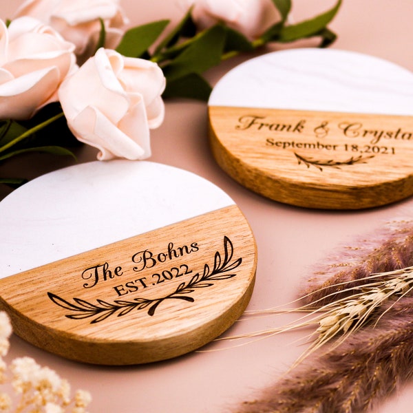 Custom Marble Wood Premium Engraved Coasters | House Warming Gift | Personalized Gift | Wedding Gif | Engagement Gift | Personalized Gift