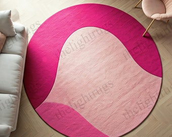 Pink Wool Round Rug: Modern Abstract Hand-Tufted Carpet (7x7)
