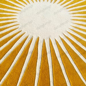 8x8 , 7x7 ,6x6, 5x5 Sunburst Round Rug - Handcrafted Modern Round Wool Area Rug For Living Room Bedroom Dining Room Carpet.