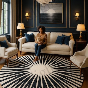 10x10 Sun Round Area Rug - Hand Tufted Wool Sunburst Pattern Rug for Living Room & Bedroom Décor 5x5 6x6 7x7