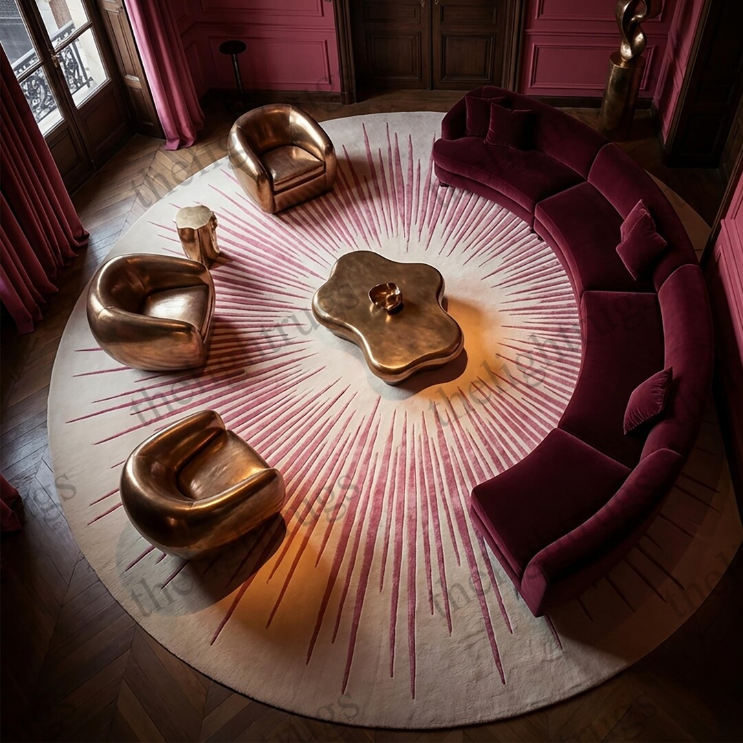 Hand-tufted Wool Rug – Abstract Sunburst Design, 12x12 Modern Floor Art ...