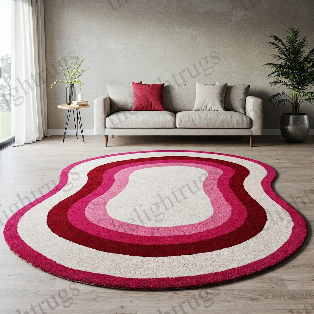 Pines Collection Ripple Rug Pink Ripple Hand-tufted Wool Rug: Playroom Decor, Modern Art Rug (5x7 ...