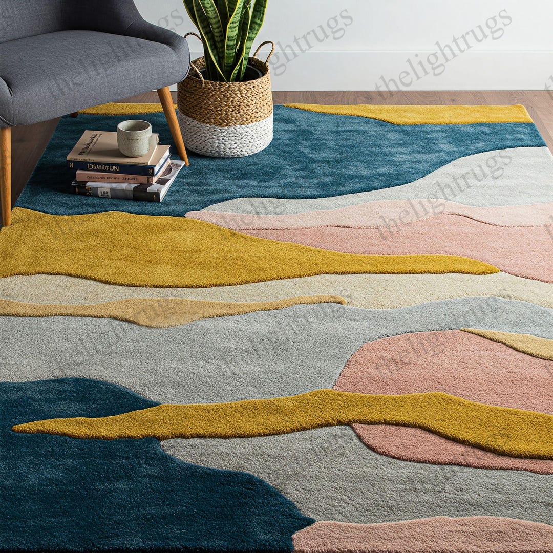 Hand-tufted Wool Rug (8x10): Abstract Landscape Design - Etsy