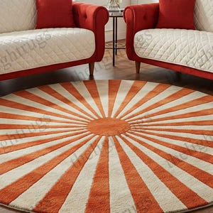 Sunburst Round Rug - Handcrafted Modern Round Wool Area Rug For Living Room Bedroom Dining Room Carpet. 10x10