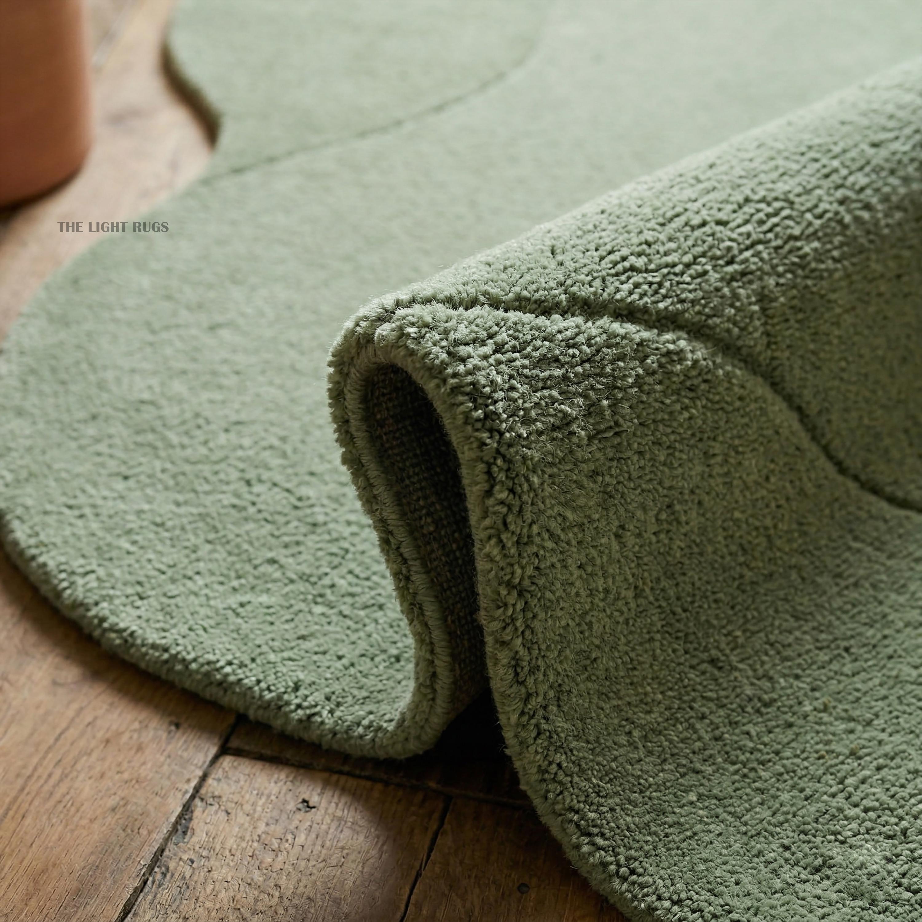 Sage Green Irregular Wavy Wool Rug - Organic Pebble Shape Hand Tufted ...