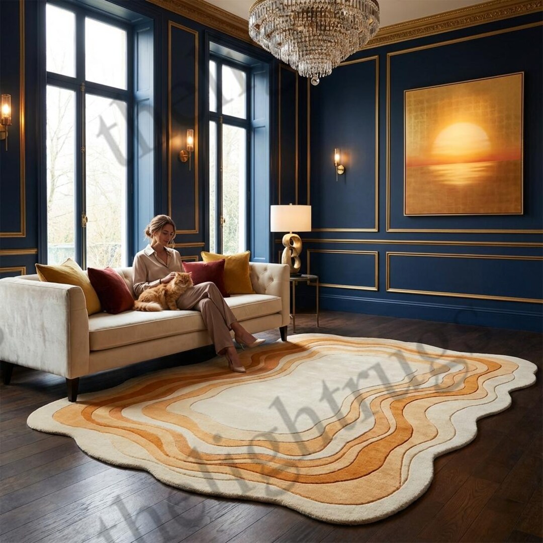 Hand Tufted Wool Rug – Large Sunset Abstract, Mid-century Modern - Etsy