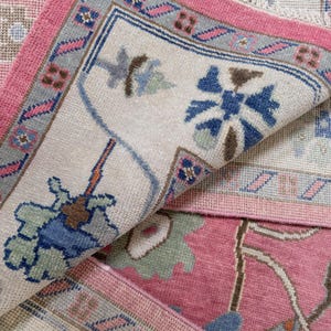 8x10, Pink Oushak Rug - Hand-Knotted Turkish Floral Carpet for Elegant Home Decor 5x8 ,6x9 , 9x12,10x14,  12x18
