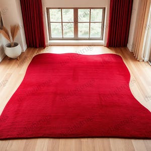 8X10 Vibrant Red Wool Handmade Area Rug, 100% High-Quality Tufted Carpet for Home, Bedroom, Kids Room & Living Room