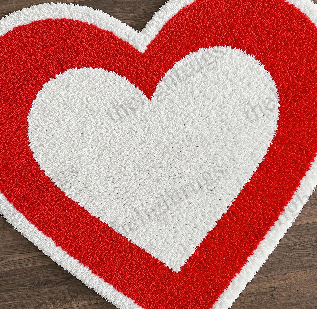 Square Heart Rug Hand Tufted Wool Heart Rug: Red & White Shag Rug - Etsy