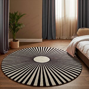 8x8 Sun Round Area Rug - Hand Tufted Wool Sunburst Pattern Rug for Living Room & Bedroom Décor 5x5 6x6 7x7